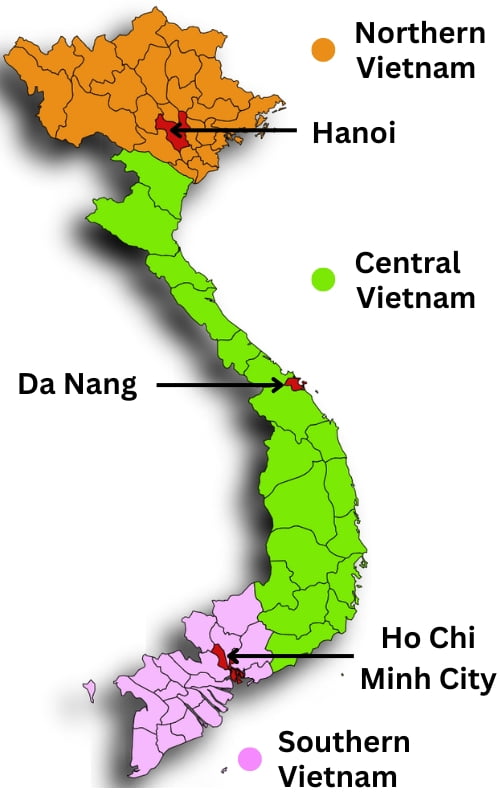 Northern, Central, Southern Vietnam