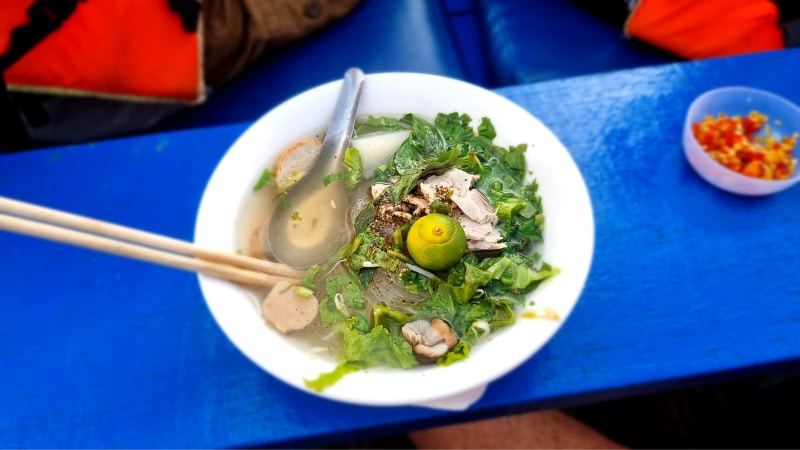 Bowl of food at the floating market in Can Tho